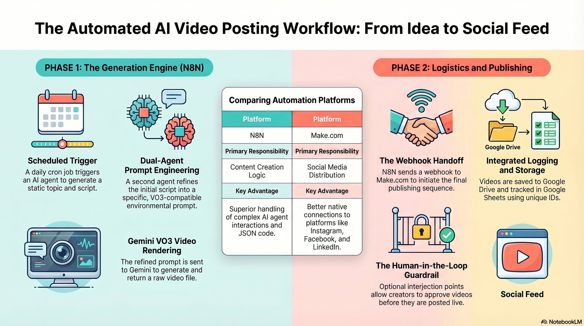 Automated AI video publishing workflow visual